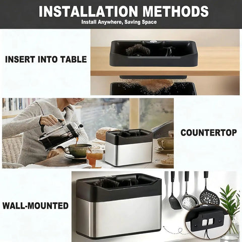 Hassle Free Portafilter Scrubber With Dual Spin Brushes And Auto Knock Box Smooth Espresso Machine Cleaner For Home And Cafe Bars Killer Deal installed in counter, wall-mounted and table insert options.