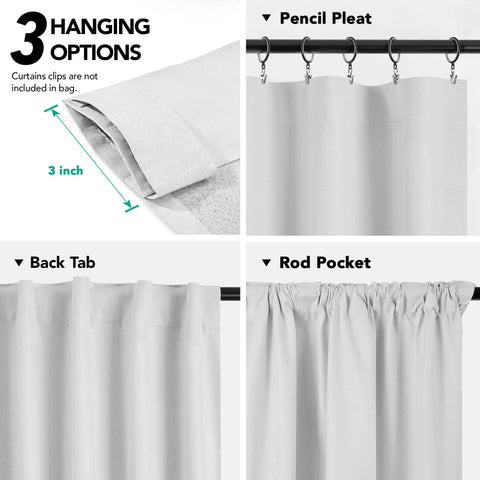 Light Grey Faux Linen Blackout Curtains Tab Top Pack Of 2 52 Inch W By 63 Inch L Room Darkening Thermal Drapes hanging options