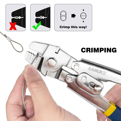Heavy Duty Wire Rope Crimping Tool Kit For 2.0mm Cable With Aluminum Ferrule Sleeves in use, crimping cable.