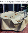 Patio Furniture Air Bags For Water And Snow Pooling Prevention, 24x24 Inch covers without air bags show debris and pooling issues.