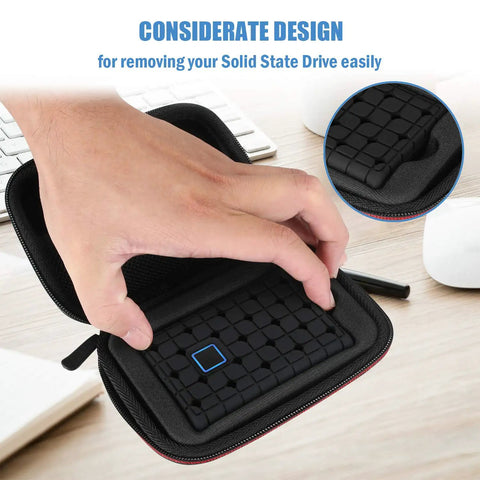 Hand removing SSD from Samsung T7 And T7 Touch Portable SSD Case With Silicone Cover Hard EVA Shockproof Travel Organizer