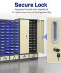 Heavy Duty Tool Storage Cabinet With Dense Plastic Drawers For Small Parts And Lockable Metal Drawers For Large Tools Coated Steel Body Garage Shop Organizer To Stash Screws Bits Fittings Electronics And Spare Parts, keyed lock handle