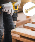 M METERXITY 20-Pack Wood Screws, M3 x 18mm Brass Slotted Round Head Self-Tapping Screw being installed in wood