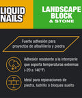 LN-905 Landscape Block Adhesive Low VOC 10 Oz Cartridge packaging with weather-resistant features highlighted