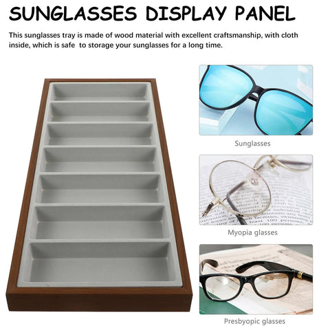 Rustic Walnut Wood Seven Grid Sunglasses Storage Tray With Cozy Gray Velvet Padding To Keep Your Specs Fresh And Bring Some Dope Vibes To Your Daily Counter Setup.