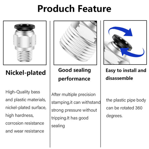Features of 5/16 Inch Push To Connect Pneumatic Fittings 1/4 Inch NPT Male Threads Quick Connect Air Hose Connectors 5 Pack.