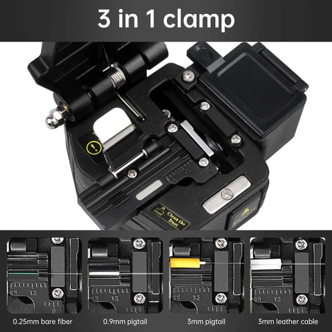 Close-up of 3-in-1 clamp from 4 In 1 Fiber Power Meter Kit With Built In 10 Km Fiber Fault Locator And Optical Power Meter, Cleaver A60C