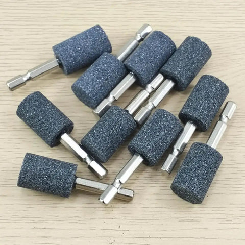 10 Piece 20 mm Cylindrical Mounted Grinding Stones With One Quarter Inch Hex Shank Aluminum Oxide For Drill And Rotary Tool