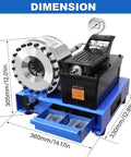 BEESOM Industrial Electric Pipe Crimping Machine with precise pressure control, dimensions shown, heavy duty design for hose fittings.