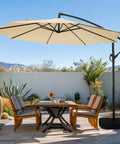 10 Foot Offset Cantilever Patio Umbrella With Sandbag Base Included Up To 80 Lbs For Backyard Garden And Pool Beige over patio table