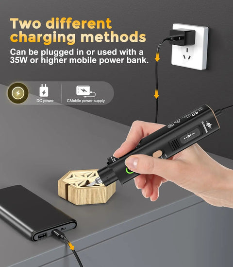 40kHz Ultrasonic Cutter Knife With OLED Display For Pro Grade Precision Cutting And Polishing In 3D Printing, Model Making, And DIY Projects, Four Modes, Stable Power, Works On Plastic, Resin, Wood, Leather, Includes 50 Replacement Blades, with plug and power bank charging