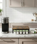 Cup Holder Organizer For Coffee Pods With Sliding Drawer Holds 30 Pods Sturdy Metal Frame No Assembly on kitchen counter