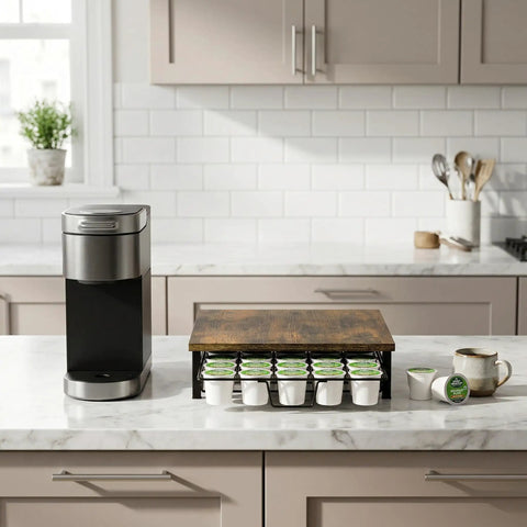Cup Holder Organizer For Coffee Pods With Sliding Drawer Holds 30 Pods Sturdy Metal Frame No Assembly on kitchen counter
