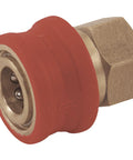 Insulated Quick Connect Coupler For Pressure Washer One Quarter Inch NPT F Brass With Red Heat Shield Sleeve 5000 PSI