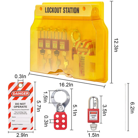 Lockout Tagout Station Kit With Padlocks, Hasp, Tags, And Nylon Ties For Safe Lockout Safety Setup OSHA Compliant And Ready For Industrial Use In Tough Worksite Environments