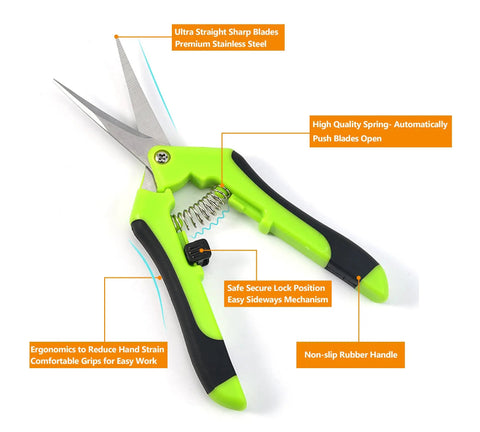 Mini Garden Tool Kit For Houseplants And Bonsai, Ultra Sharp Stainless Steel Scissors, featuring ergonomic grip and non-slip handle.