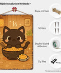 Vintage Metal Sign With Cute Cat Chowing Ramen And Dumplings, Totally Funny Wall Decor For Home Room Garage Or Office, 8x12 Inch Tin Sign Poster, Easy Mount Wall Art.