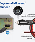 CB Radio Power Cord 12V 3 Pin Plug Fused Replacement Cable connection diagram with cigarette lighter and car battery setup.