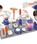 Children playing with Awesome Electronics Lab Kit For Curious Kids With 66 DIY Circuit Parts 1200 Plus Projects Hands On STEM Toy Gift For Boys And Girls Ages 5 To 12 Color Project Manual Special Edition