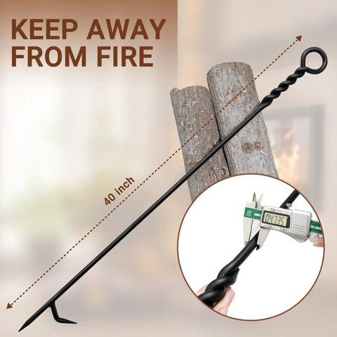 Beefy 40 Inch Heavy Duty Fire Poker With Twisted Rope Grip Solid 12mm Steel Wrought Iron Fireplace Tool near logs