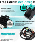 All In One ATV Wiring Harness Kit For 50cc 70cc 90cc 110cc 125cc Quads And Go Karts With 6 Pole Stator CDI Spark Plug Relay components overview