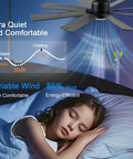 Girl sleeping under 52 Inch Flush Mount Ceiling Fan With Light Easy Remote Or App Control Eight Blades Noiseless DC Motor Low Profile