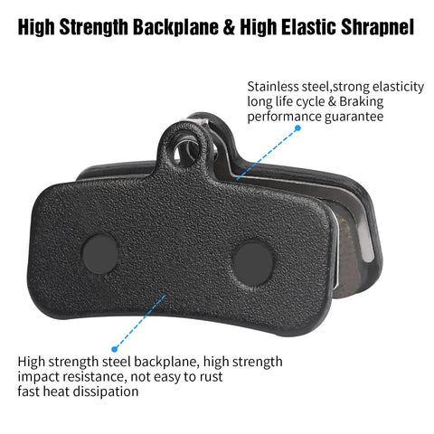 Close-up of high-strength backplane on Four Piston Disc Brake Pads Set With Included Installation Tools For Shimano MT420 MT520 M6120 M7120 M8020 M8120 And Tektro TRP Mountain Bike Disc Brakes showing durability features.