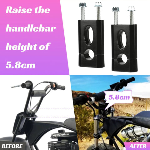 Mini Bike Handlebar Risers Beefy 7 By 8 Inch 22mm Replacement compatible with various bikes, shown installed for improved height and control.
