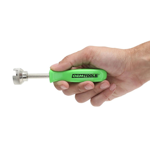 Hand holding Drum Brake Spring Tool For Easy Removal And Installation Of Brake Springs And Washers Fits Five Eighths To Seven Eighths Inch