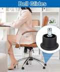 Heavy Duty Low Profile Bell Glides 10 Pack Office Chair Replacement Feet showing smooth nylon metal build under chair at desk.
