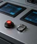 Two Pack Emergency Stop Button Cover Set With Transparent Safety Guard on control panel for 22mm button in industrial setting