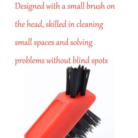 Close-up of a nylon brush with black bristles and red plastic handle. Ideal for Three Piece Nylon Cleaning Brush Set For Rust Removal In Holes And Tight Spaces Durable Plastic Handles Non Marring Bristles Heavy Duty Grime Busting Cleaning For Rust And Dirt In Small Crevices.