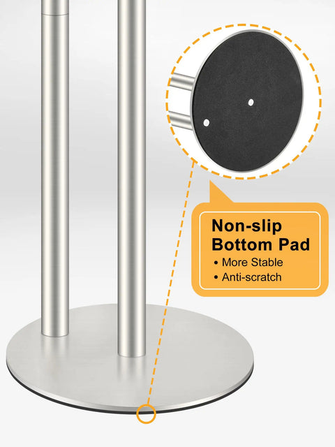 Freestanding Toilet Paper Holder Stand In Brushed Nickel, Stainless Steel, Weighted Base, non-slip bottom pad detail