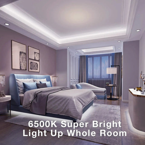 Ultra Bright 20 Foot White LED Strip Lights With 360 LEDs And 6500K Daylight White illuminate luxurious bedroom decor