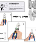 How to adjust and open Heavy Duty Wire Rope Crimping Tool Kit For 2.0mm Cable With Aluminum Ferrule Sleeves 160 Pieces 4 Sizes And Stainless Steel Thimble Assortment 10 Pieces For Marine Rigging And DIY Projects