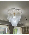 Modern Glass Pendant Light LED Hanging Lamp For Living Room Decor, sleek chandelier fixture with white glass detailing.