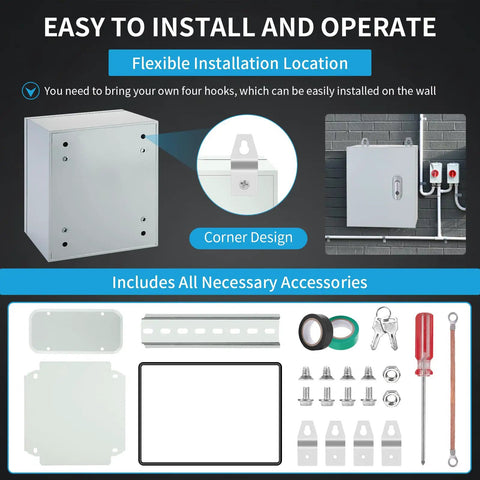 Heavy Duty Outdoor Electrical Enclosure 12 x 10 x 6 Inches Lockable Weatherproof Junction Box With DIN Rail And Mounting Plate