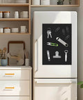 Non Adhesive Magnetic Sheets, Eight And A Half By Eleven Inches, Six Pack, holding tools on a fridge in a kitchen setting