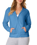 EcoSmart Fleece Zip Up Hoodie For Women Mid Weight Plush Cozy Hooded Sweatshirt Made From American Farm Cotton classic zip front view