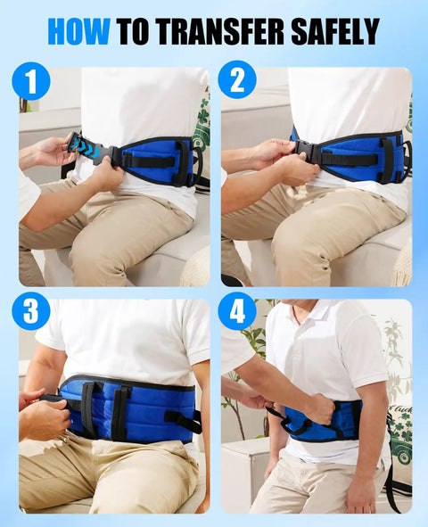 4-step guide using 7 Handle Gait Belt For Seniors 59 Inch With No Slip Padding For Easy Grip Quick Release Buckle 360 Degree Control