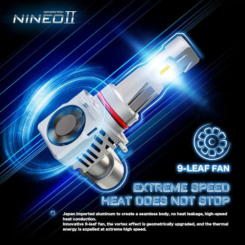 Badass H7 Powersports Headlight Bulbs 6500K Crisp White With Inline Cooling Fans Wireless Plug And Play Vehicle Accessory Pack Of Two Killer Output Zes LED Kit, showcasing a 9-leaf fan for cooling.