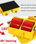 Heavy Duty Trailer Mover Dolly With One Eighty Degree Pivot And Comfort Grip Handle Paired With Quiet Polyurethane Rollers for smooth transport.