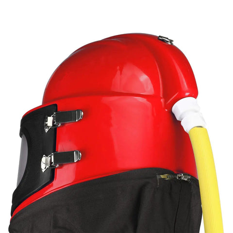 Red Air Supplied Sandblast Helmet With Adjustable Fit For Comfort, Anti Scratch Ultra Thin Double PVC Lens, ABS Hood For Sandblasting