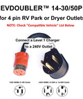 Heavy Duty Electric Vehicle Charging Adapter That Boosts Level One Outlets Into Blazing Fast Level Two Speeds with 4-pin RV outlet.