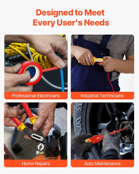 Diverse users employing Professional Grade 50 Piece Insulated Screwdriver Set Badass Electrician Tools for electrical and maintenance tasks.