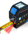 4 In 1 Laser Measure Tool With 60m Range Laser Distance Meter And 16Ft Self Locking Tape Cross Line Dual Axis Angle Finder Rechargeable Pro Grade Build Kit For Pros, black blue