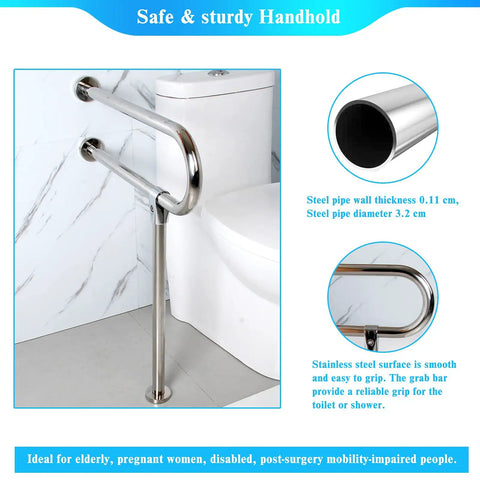 Heavy Duty 304 Stainless Steel Bathroom Handrail Tough As Nails Grab Bar For Wheelchair Accessibility Non Slip Shower Support Railing installed next to toilet.