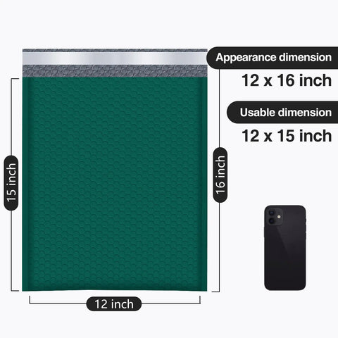Green Bubble Mailers 12x16 Inch 40 Pack Padded Envelopes With 12x15 Inch Usable Size comparison with phone