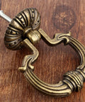 Antique Bronze Pull Handle Ring Knob Set 2pcs Vintage Europe Style Cabinet Drawer Hardware, copper finish, on wooden surface