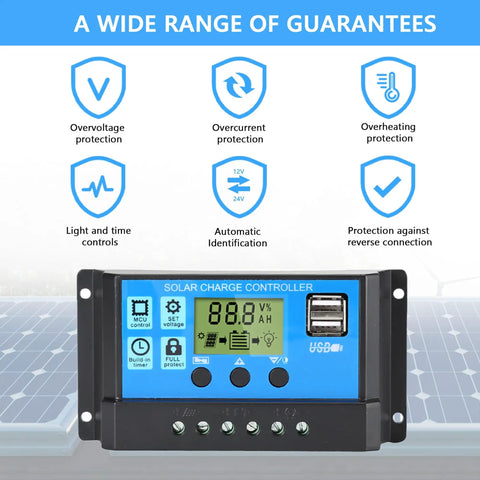 30A PWM Solar Charge Controller For 12V And 24V Systems With LCD Display And Dual USB Ports, Auto Parameter Adjustment